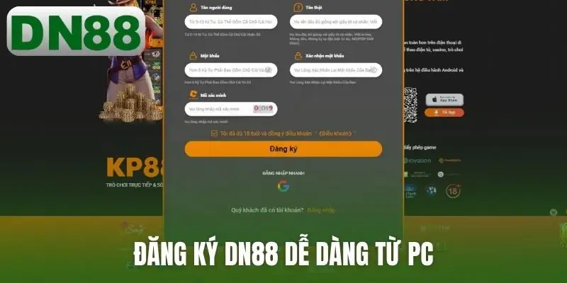 Đăng ký DN88 dễ dàng từ PC