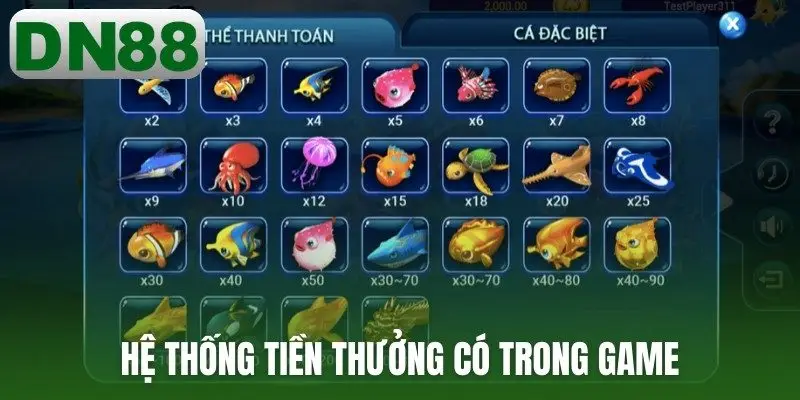 Hệ thống tiền thưởng có trong game